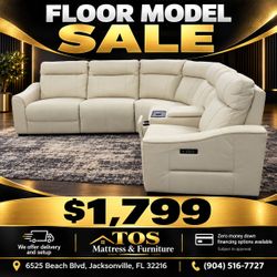 Cream Leather Power Reclining Sectional Sofa 🚚WE DELIVER🚚