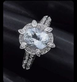 14k White Gold
Aquamarine and Diamond
Ring size 9