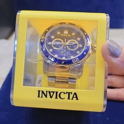 Invicta Men PRO DIVER SCUBA Chronograph Blue Dial 18K Gold Silver SS Watch NIB