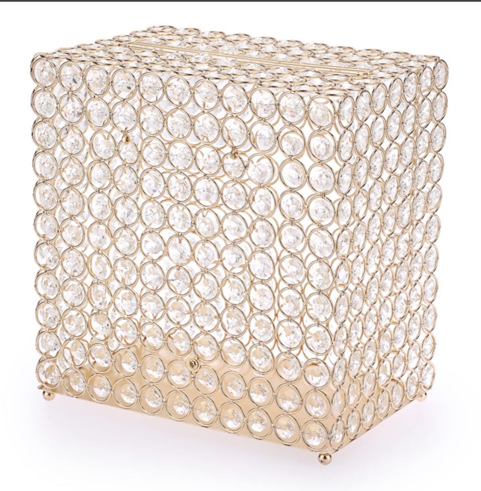 ELLDOO Crystal Wedding Card Box, Rectangle Money Card Box Gold Gift for Wedding Receptions, Centerpiece Decor, Anniversary, Keepsake, Gift Display Box