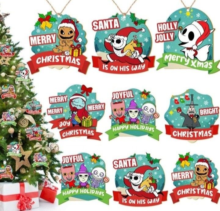 Nightmare Christmas Before Christmas Tree Decorations, 18PCS , Jack Sally Wooden Hanging Ornaments for Tree, Wood