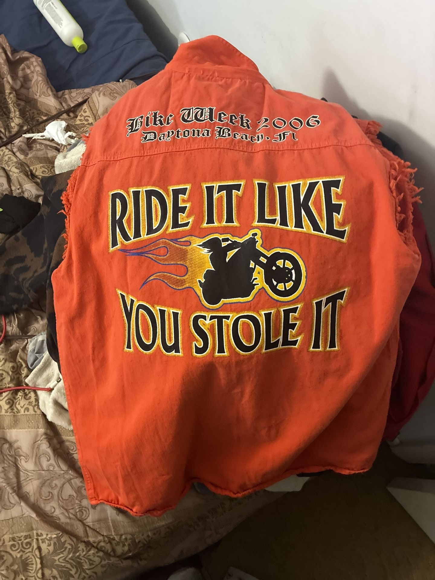 biker jacket with custom cut sleeve