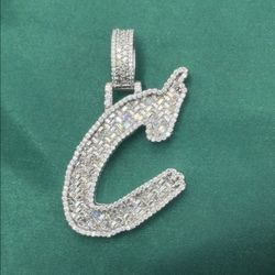 INITIAL C VVS D Moissanite Sterling Silver Pendant