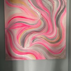 Abstract Pink Gray Sparkle Original Painting 