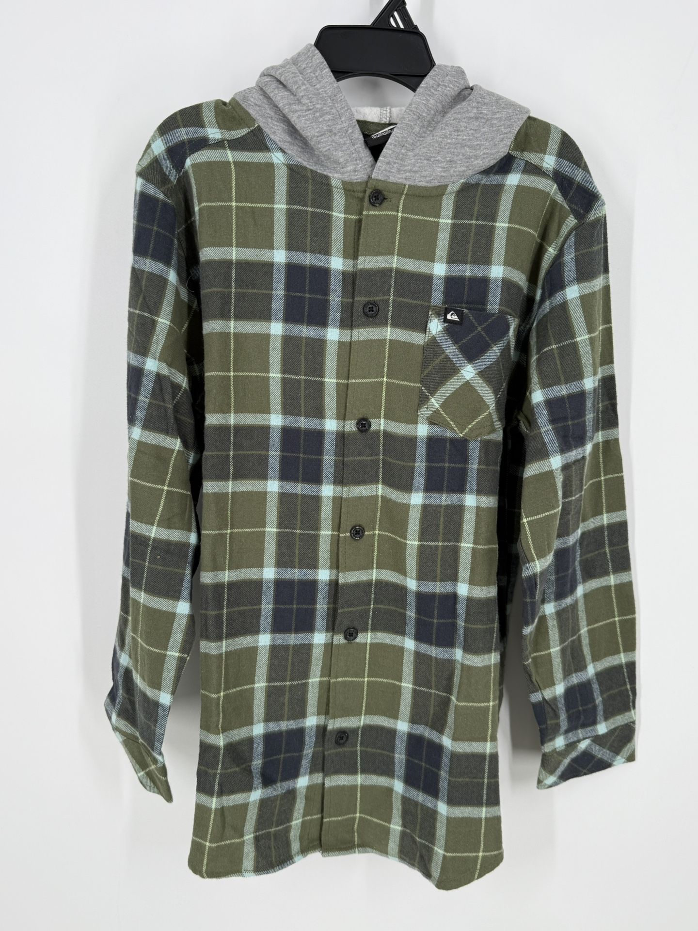 NEW Boy’s Quiksilver Lightweight Flannel Shirt Jacket Hoodie Large 14/16