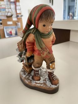 Anri Sarah Kay Vintage Boy w/sled & Xmas Tree