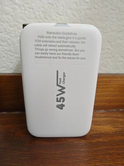 45W 4-in-1 Retractable Wall Charger Dual USB Ports Type-C Cables  Fast Charger
