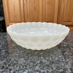 Vintage Bubble Milk Glass 8 inch Round serving Bowl.  Brand Anchor Hocking.  Has been on display in a curio cabinet.