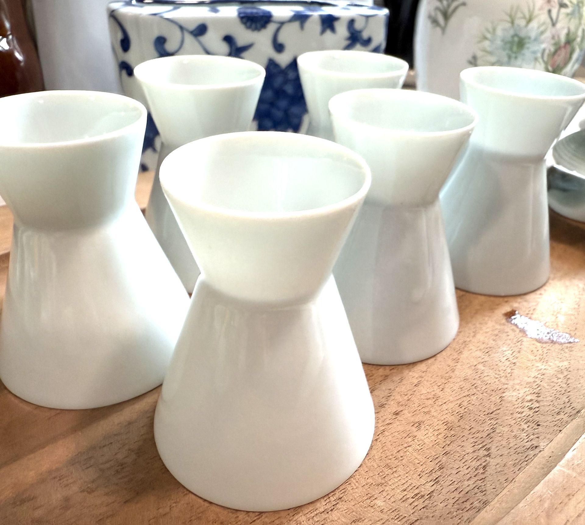 Beautiful Fine Thin Porcelain Small White Sake Cups - set of 6