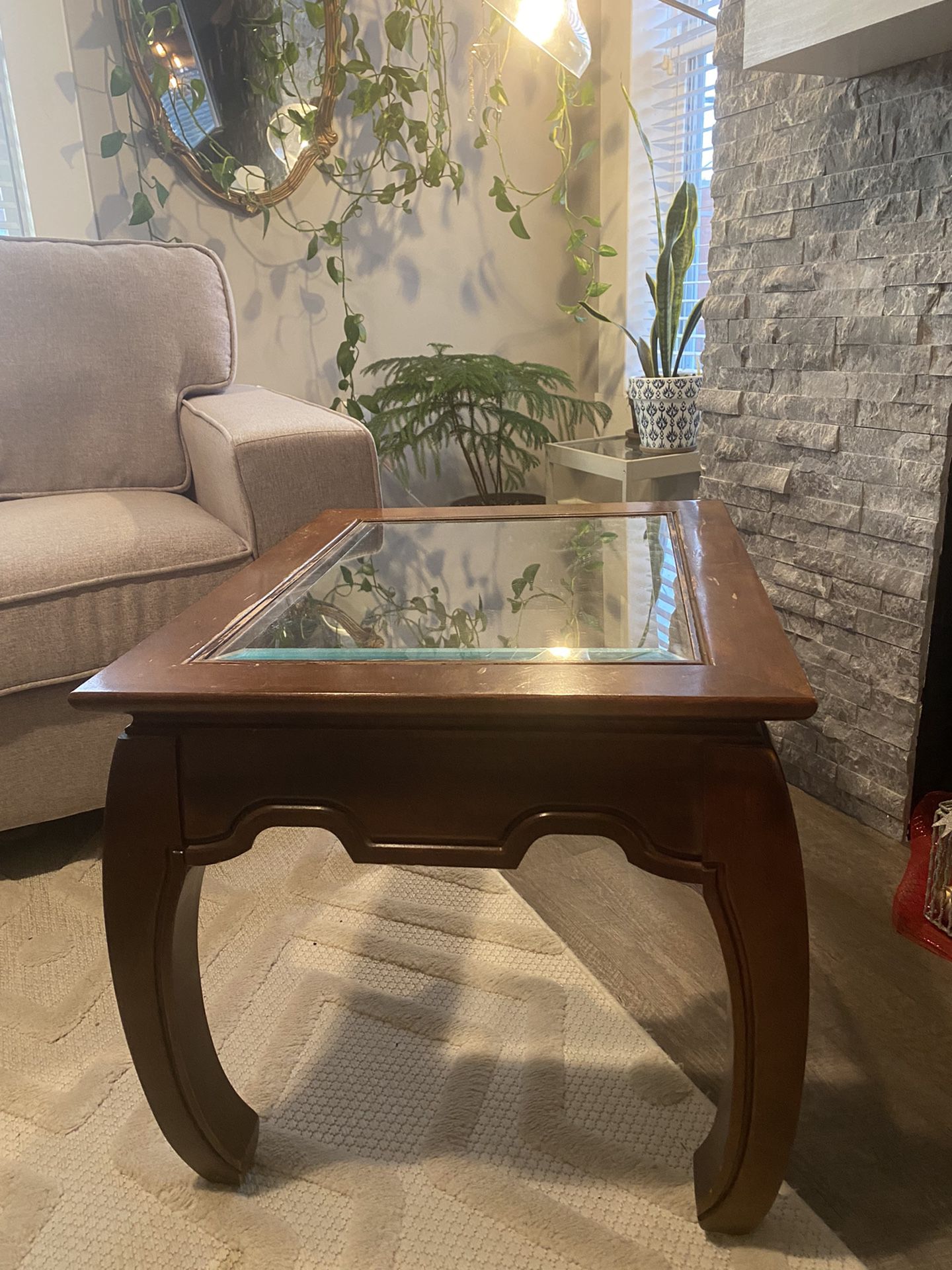 Brown Wood Side Table / End Table / Glass Tables / Wood End Side Tables 