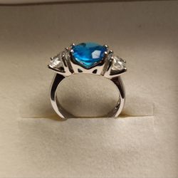Peacock Blue Topaz Gemstone CZ Ring