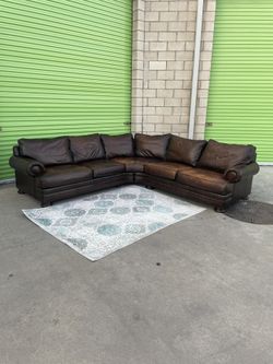 Brown Bernhardt Leather Sectional Couch Sofa