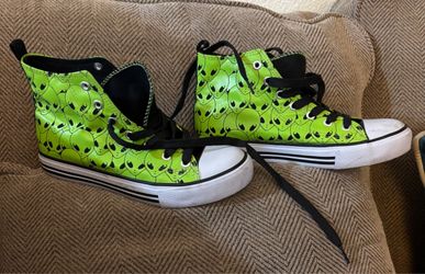 Neon Green Alien Print High-Top Sneakers