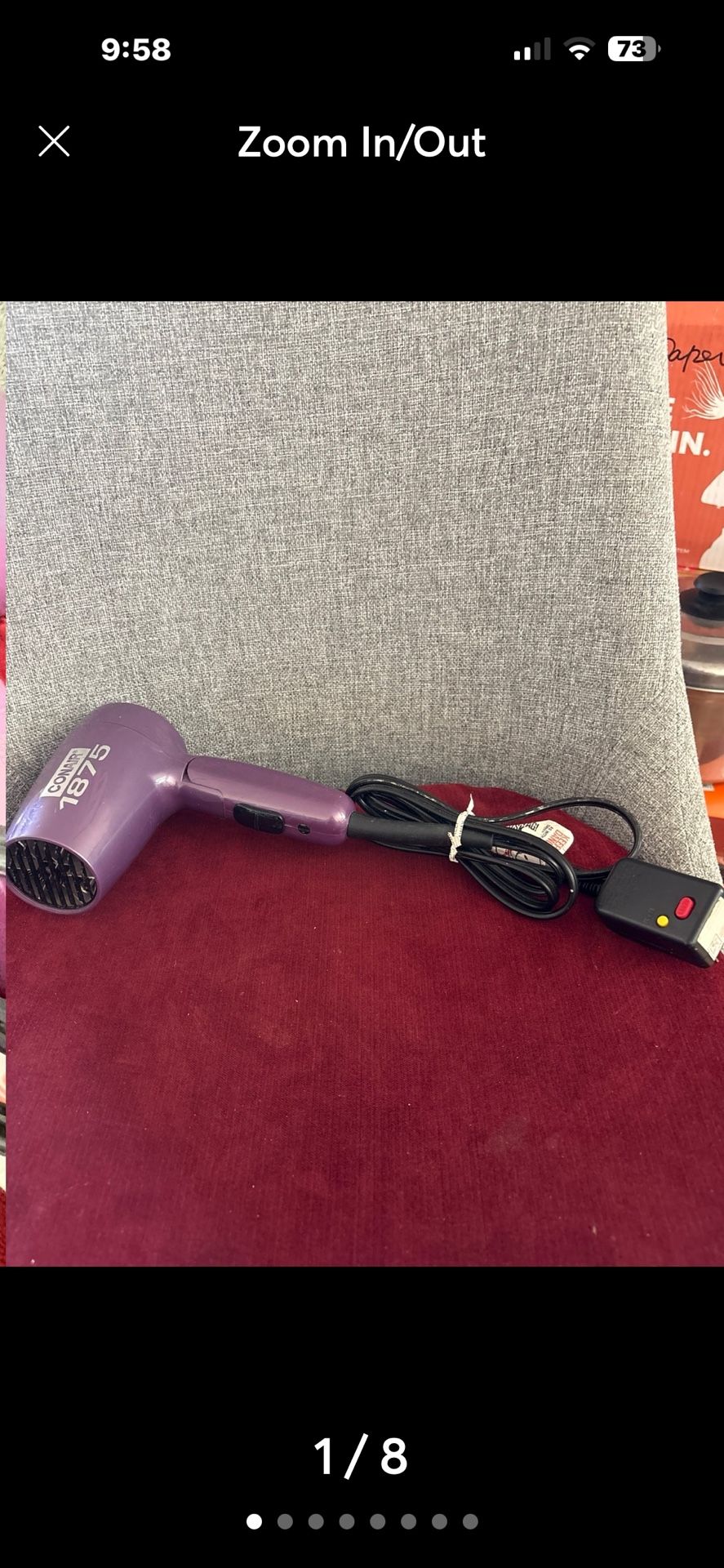 Pre Use  Foldable Conair 1875 Hair Dryer