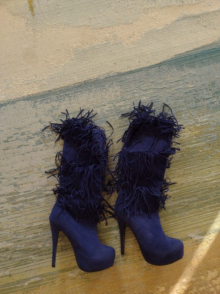 Cobalt Blue Fringe Boots
