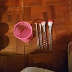 Hot Pink Make Up Brushes With Hot Pink Container