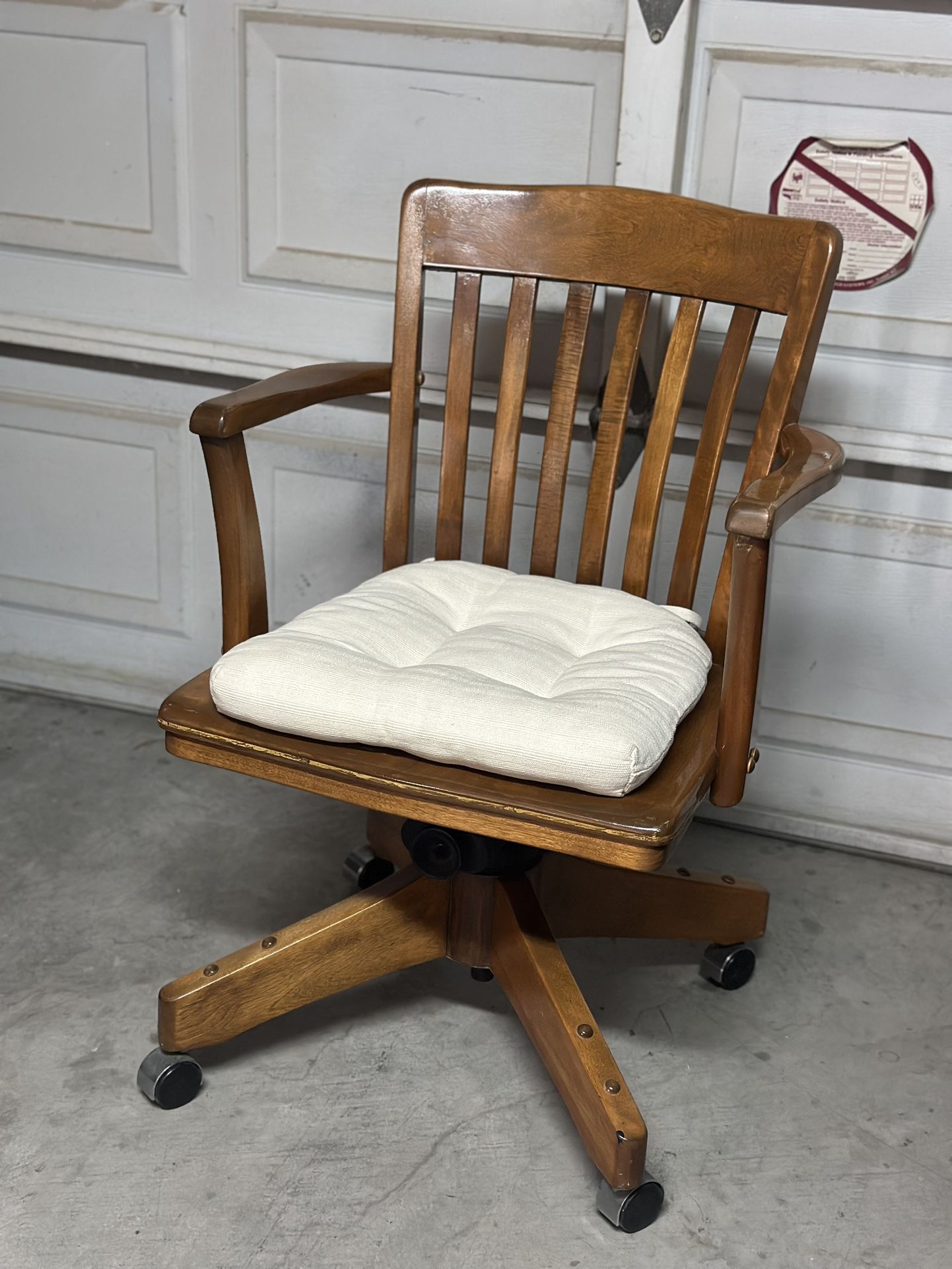 Vintage Wooden Banker’s Chair / Swivel Desk Chair