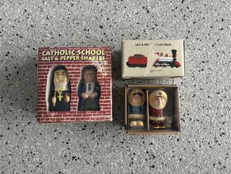 3 Pairs Vintage Salt & Pepper Shakers. Catholic School. Eskimo. Train. Pre Owned