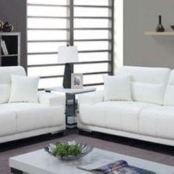 Brand New White Leather Modern Style Sofa And Love Seat 