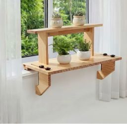 Wooden Window Shelf Two-Tier Plant Stand obo