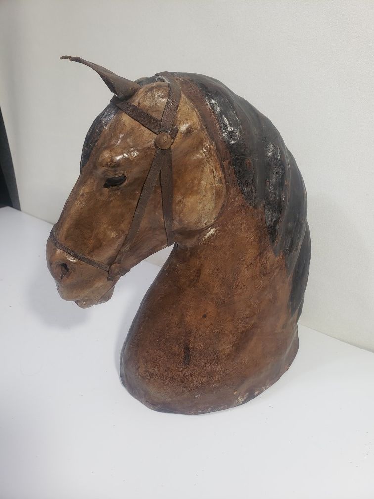 Vintage Leather Wrapped Horse Head Bust Mexico