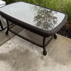 Rattan And Glass Coffee Table 