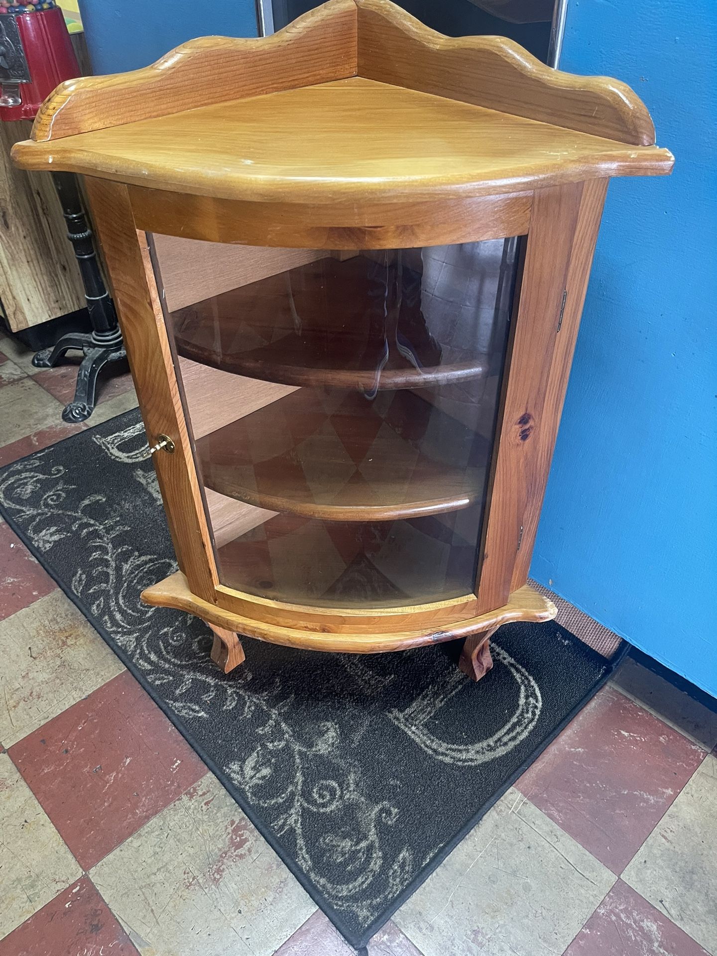 Small Curved Glass Front Cabinet With Key
