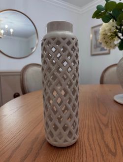 11.5" White Ceramic Lattice Decorative Vase