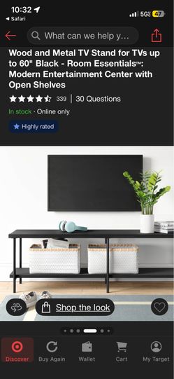 Room Essentials Wood and Metal TV Stand for TVs up to 60" - Black (TARGET)