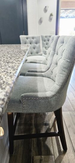 4 Light Green Fabric Counter Chairs