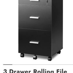 NEW 3 Drawer Rolling File Cabinet with Lock - NEW UNASSEMBLED