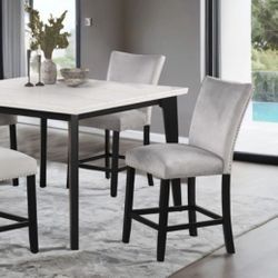 White Marble Dining Table Set - Counter Height Dining Table