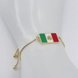 Bandera mexicana pulsera chapada en oró 18k/Mexican flag 18k gold plated bracelet