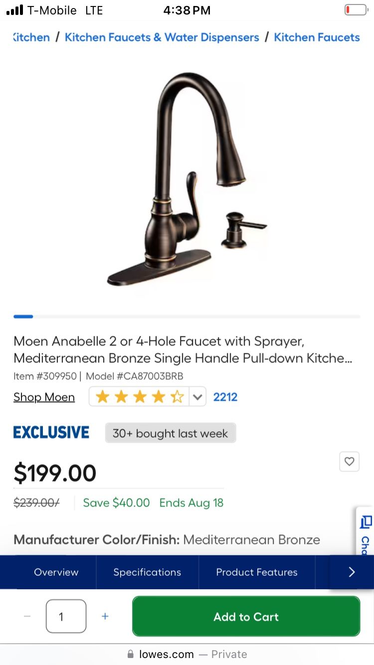 Moen Anabelle Kitchen Faucet