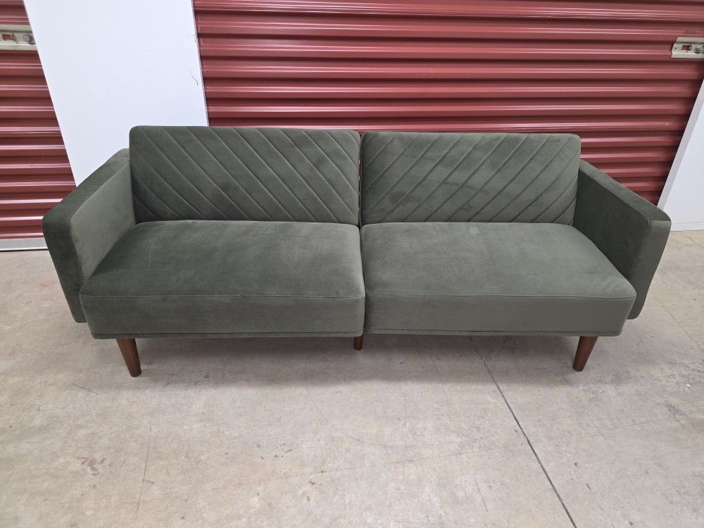Chloe Futon Sofa Bed, Olive Green Premium Velvet