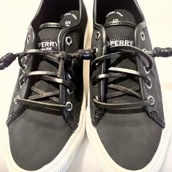 Women’s Sperry Top Sider Black Leather Boat Shoes
