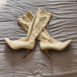 Beige Suede Heeled Women's Boots 