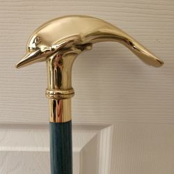 Leaping Brass Dolphin, Blue Mahoe Wood Cane