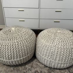 Two Round Seat Pouf Ottoman Footrests