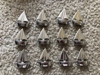 Silver boat nautical Place card holder