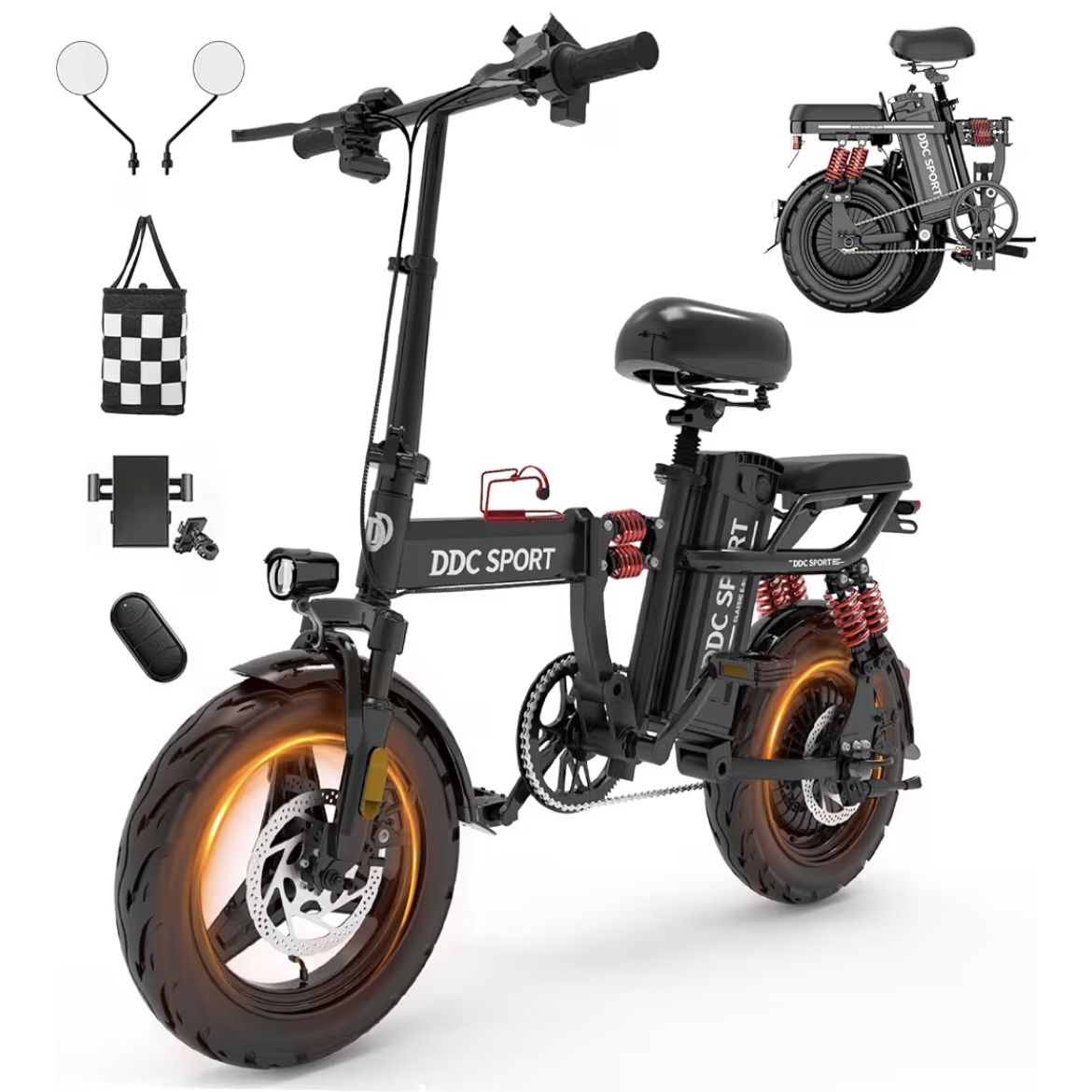 Folding Electric Bike for Adults, Peak 750W Motor 25MPH, 48V 20Ah Removable Battery 35-55Miles Ebike,14'' Lightweight &Portable Adults Electric Bicycl