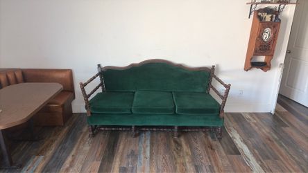 Forest green solid wood couch