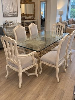84” Beveled Glass Dining Table + 6 Chairs – Complete Set