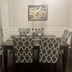 Dining Room Table And Chairs, Dark Wood, Used