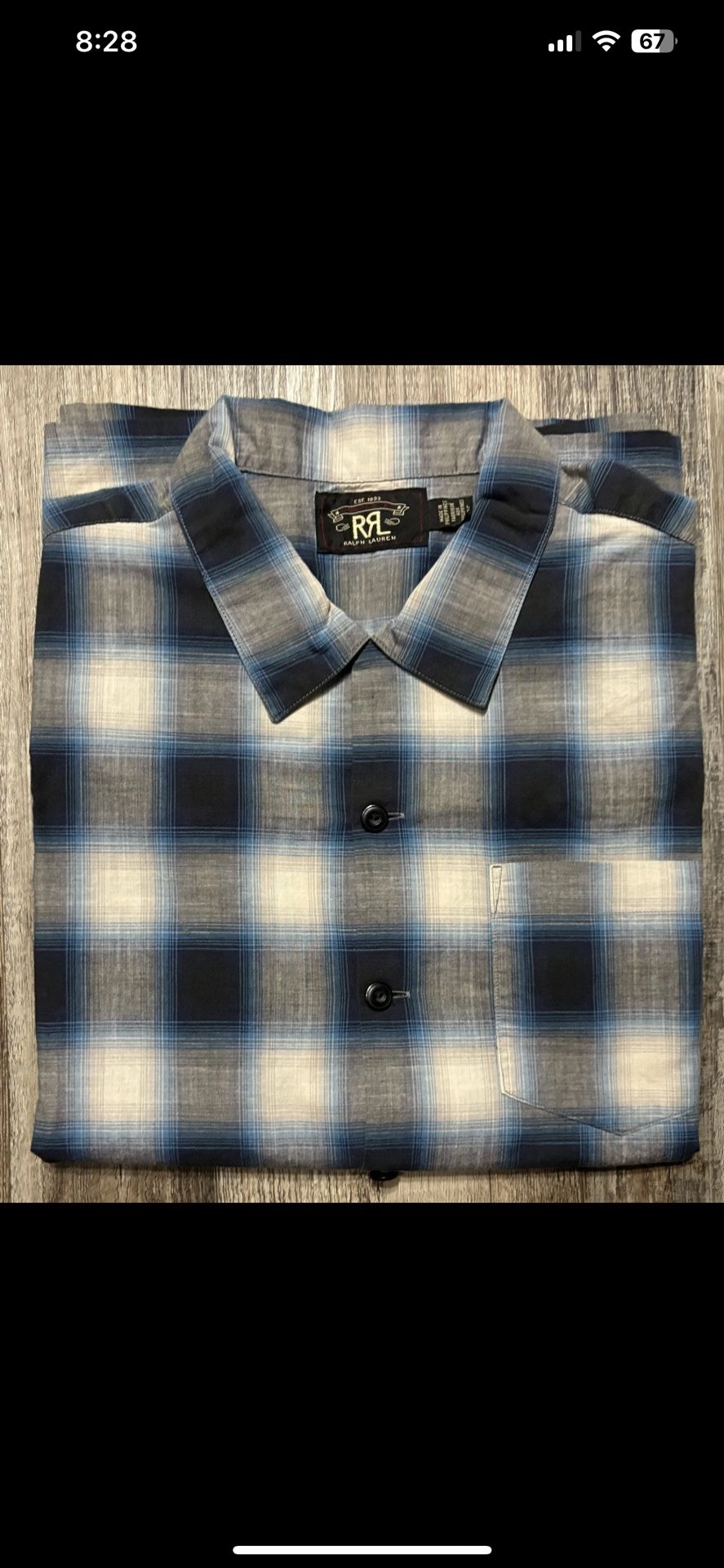 RRL Double RL Polo Ralph Lauren Ombre Plaid Jaquard Work Shirt Blue