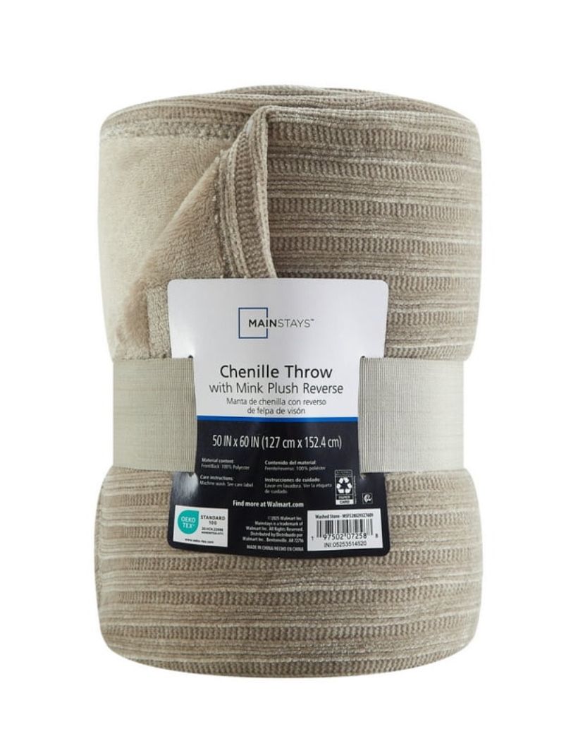 Mainstays Chenille Throw In Beige, New/Never Used