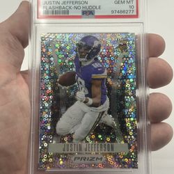 2023 PRIZM JUSTIN JEFFERSON FLASHBACK-NO HUDDLE #PF5 GEM MINT PSA 10