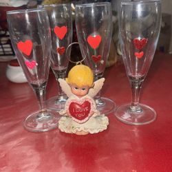 4 Mini Glass Cups With Hearts 💞 And Angel 