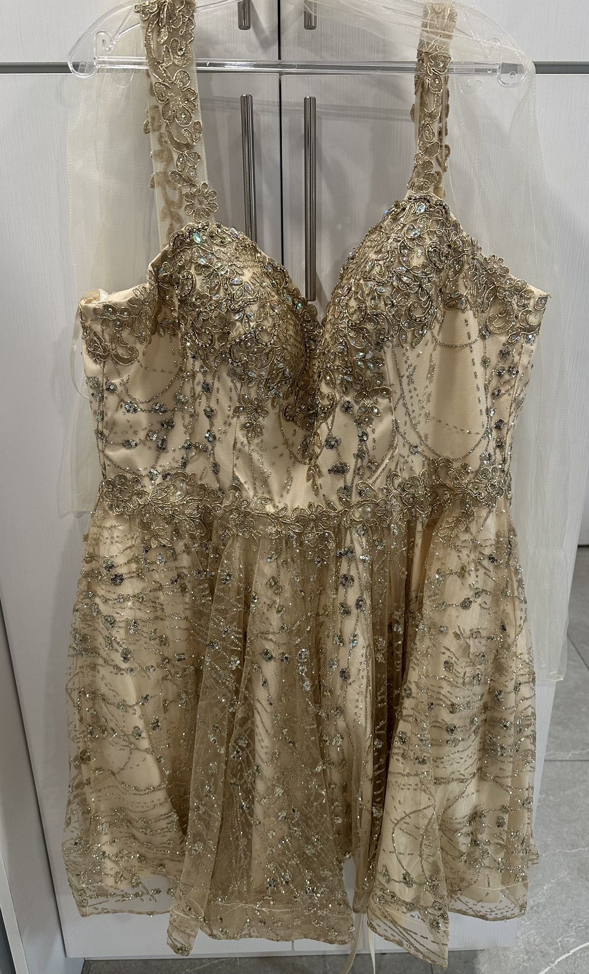 2XL Gold Party Dress Knee Length