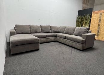 Charcoal Gray by Living Spaces 2 piece U-shaped Sectional sofa with left arm facing Chaise 10.5 x 8.4 Ft (chaise 3 x 5.5 Ft)